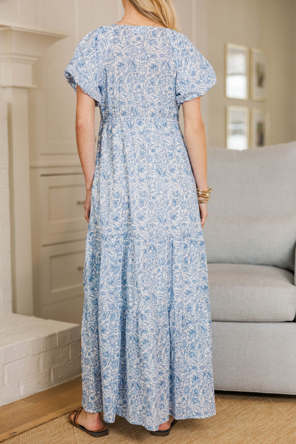 NURSING COLLECTION: Falling In Love Light Blue Toile Maxi Dress