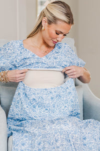 NURSING COLLECTION: Falling In Love Light Blue Toile Maxi Dress