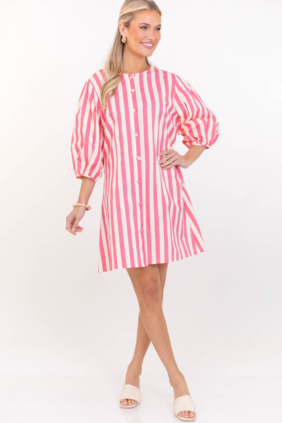 Ros Afternoon Pink Striped Shift Dress, Small - The Mint Julep Boutique