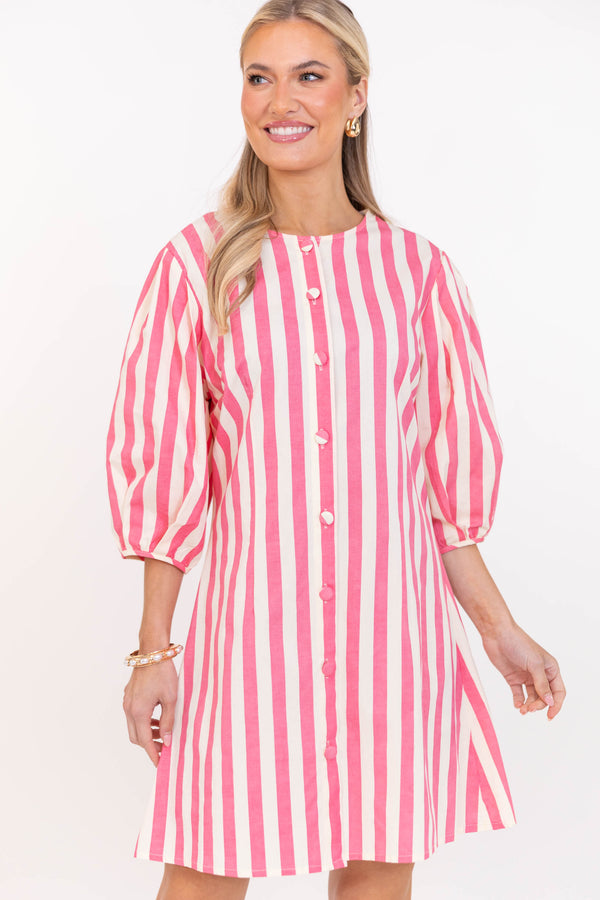 Ros Afternoon Pink Striped Shift Dress, Small - The Mint Julep Boutique