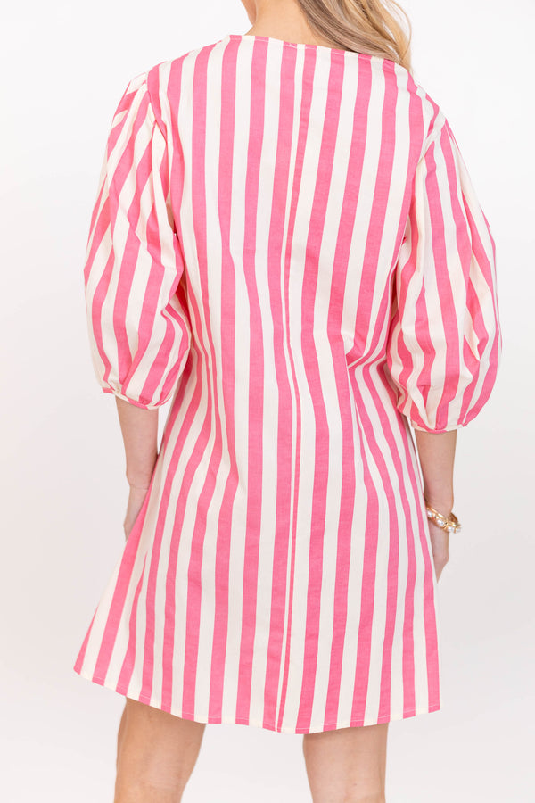 Ros Afternoon Pink Striped Shift Dress, Small - The Mint Julep Boutique