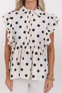 Paris Picnic Cream Polka Dot Babydoll Top