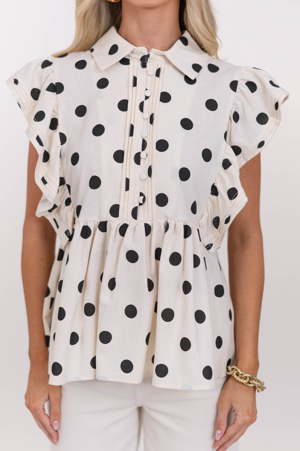 Paris Picnic Cream Polka Dot Babydoll Top