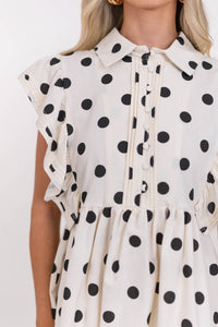 Paris Picnic Cream Polka Dot Babydoll Top