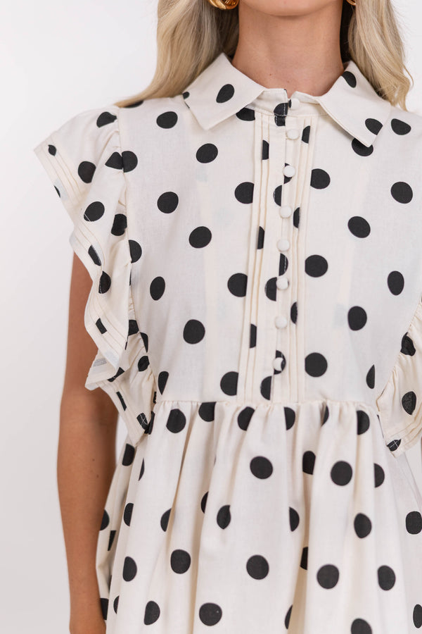 Paris Picnic Cream Polka Dot Babydoll Top