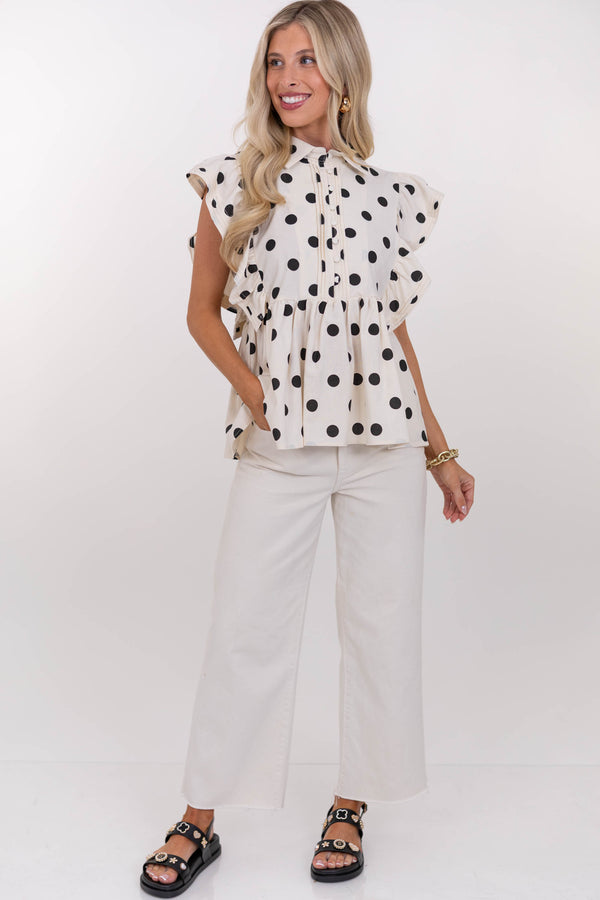 Paris Picnic Cream Polka Dot Babydoll Top