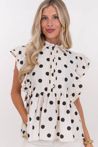 Paris Picnic Cream Polka Dot Babydoll Top