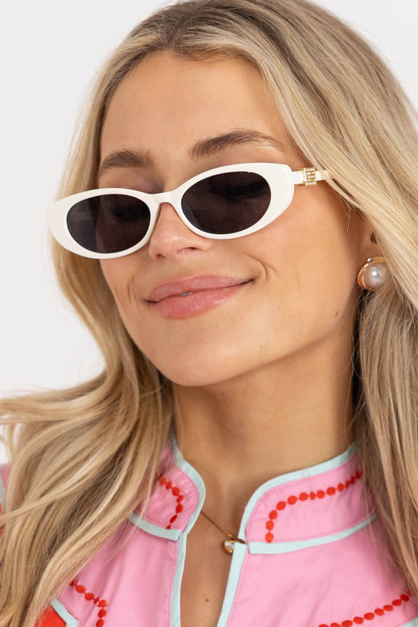 Well Loved Look White Oval Sunglasses