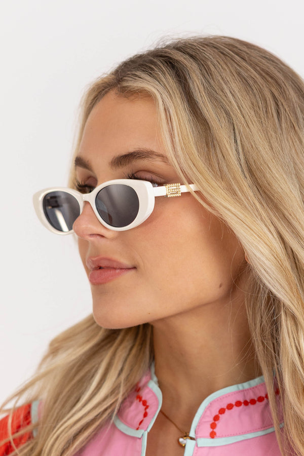 Well Loved Look White Oval Sunglasses