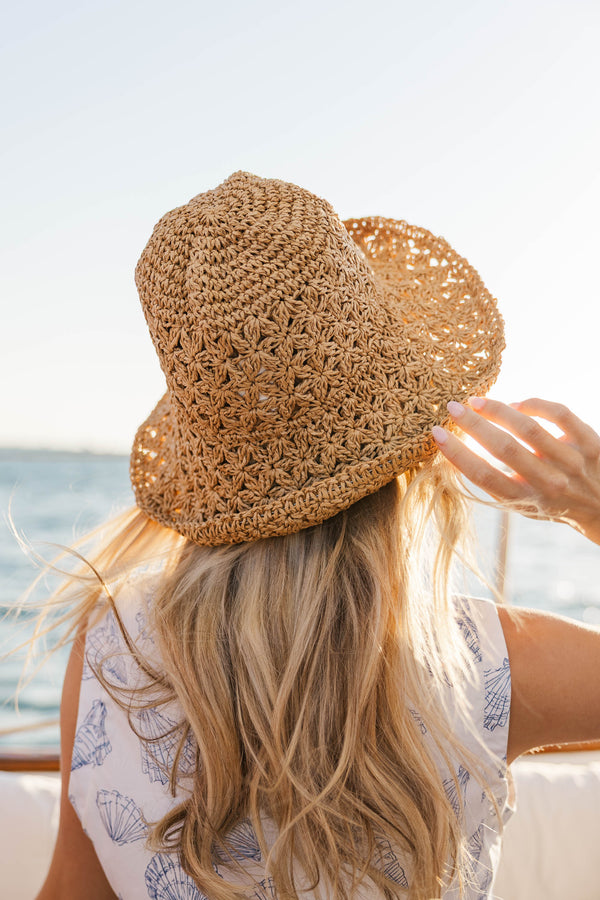 Coastal Ivy Brown Straw Bucket Hat