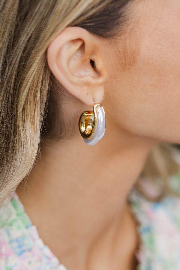 Right Where We Are White Pearl Hoop Earrings