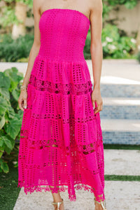 Just A Moment Fuchsia Crochet Midi Dress