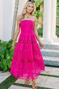 Just A Moment Fuchsia Crochet Midi Dress