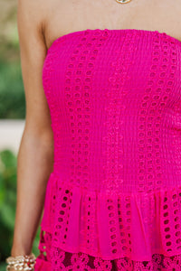 Just A Moment Fuchsia Crochet Midi Dress
