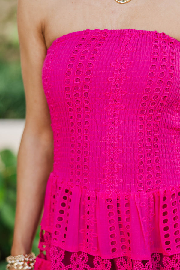 Just A Moment Fuchsia Crochet Midi Dress