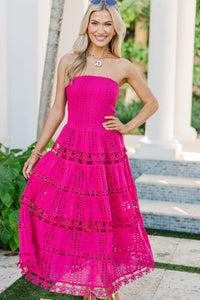 Just A Moment Fuchsia Crochet Midi Dress