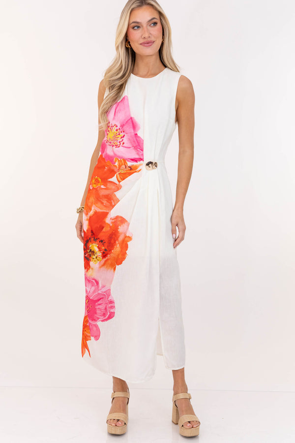 Sweet Harbor Cream Large Floral Midi Dress