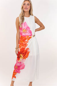 Sweet Harbor Cream Large Floral Midi Dress
