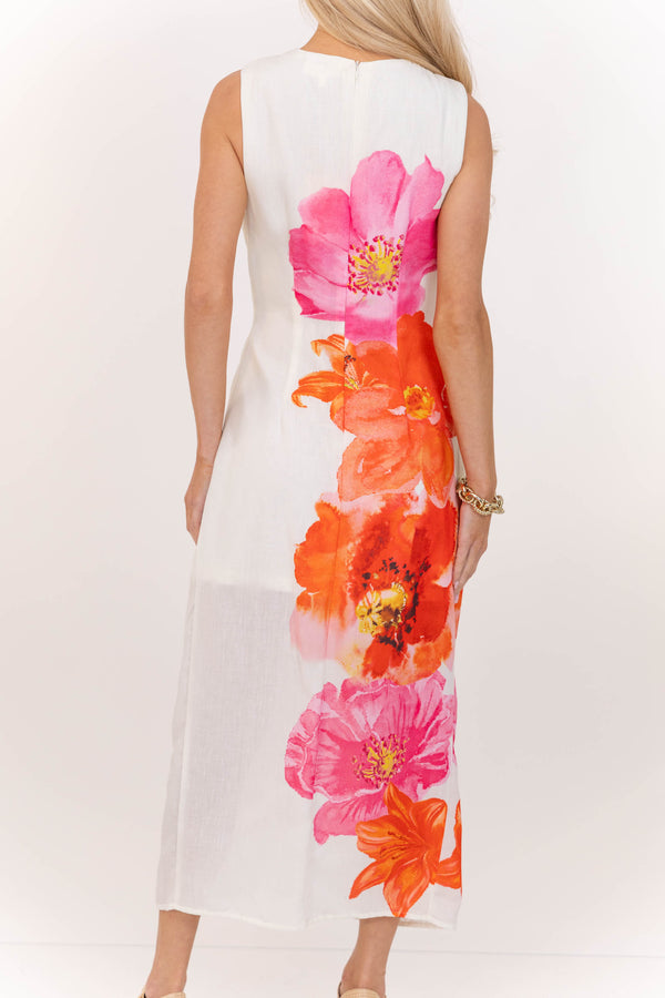 Sweet Harbor Cream Large Floral Midi Dress