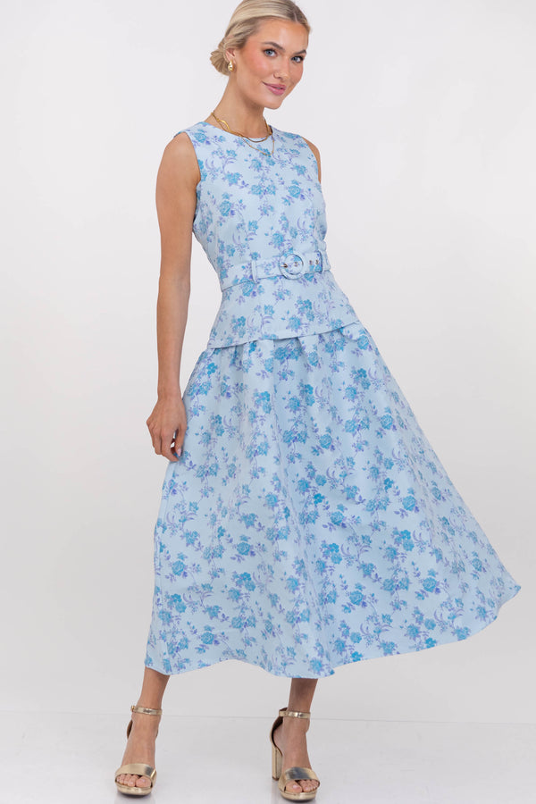 Breezy Beginnings Blue Floral Midi Dress