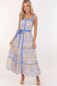 Over The Horizon Blue Printed Midi Dress
