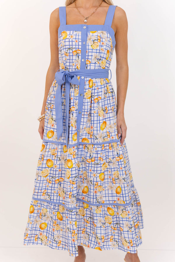 Over The Horizon Blue Printed Midi Dress