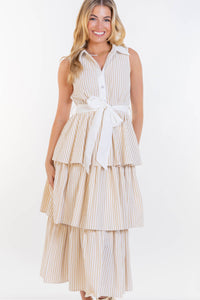 Calm & Collected Taupe Striped Midi Dress