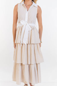 Calm & Collected Taupe Striped Midi Dress