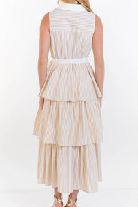 Calm & Collected Taupe Striped Midi Dress