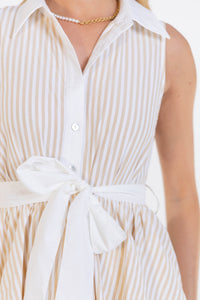 Calm & Collected Taupe Striped Midi Dress