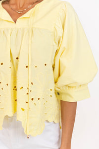 Honey Lane Yellow Eyelet Blouse
