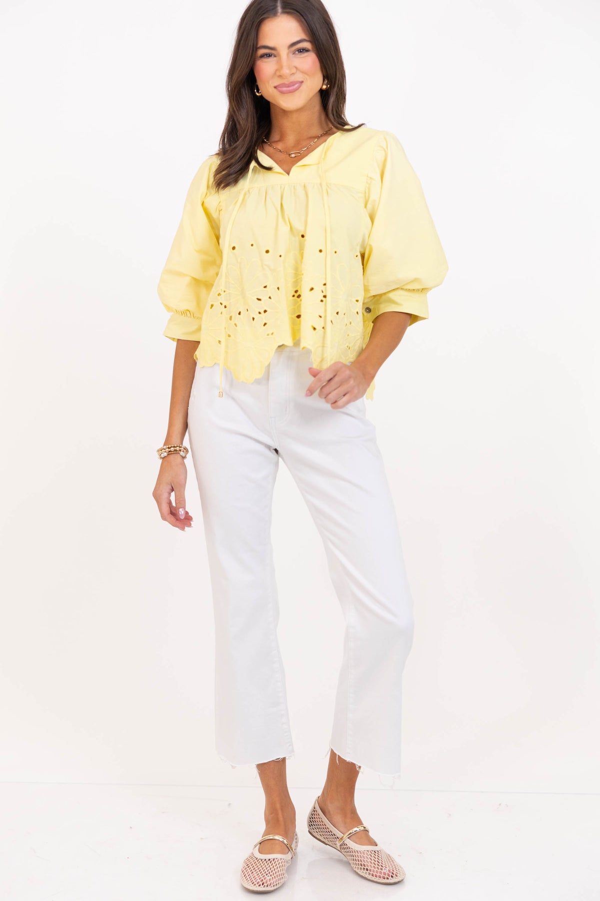 Honey Lane Yellow Eyelet Blouse – Shop the Mint