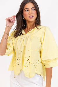 Honey Lane Yellow Eyelet Blouse