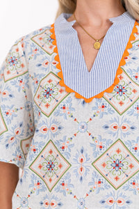 Spring Stroll Blue Medallion Blouse