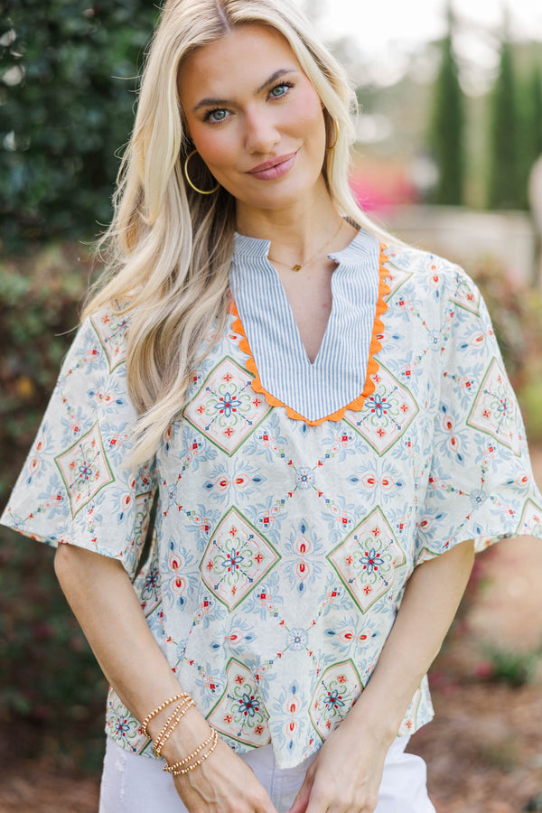 Spring Stroll Blue Medallion Blouse