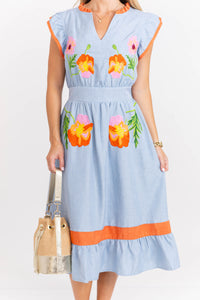 Sweet On Saturdays Blue Embroidered Midi Dress
