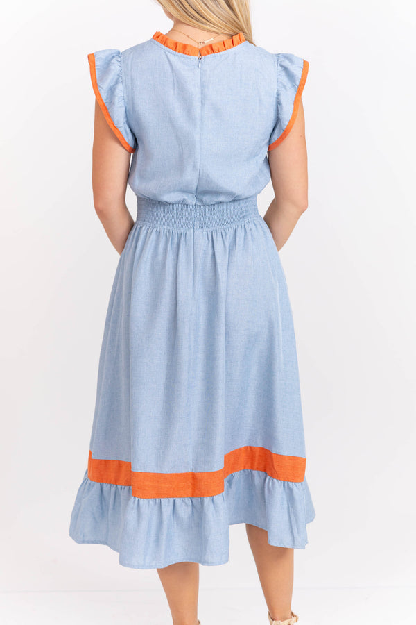 Sweet On Saturdays Blue Embroidered Midi Dress