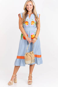 Sweet On Saturdays Blue Embroidered Midi Dress