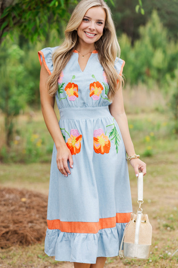Sweet On Saturdays Blue Embroidered Midi Dress, Medium - The Mint Julep Boutique | Women's Boutique Clothing Sweet On Saturdays Blue Embroidered Midi Dress, Medium - The Mint Julep Boutique | Women's Boutique Clothing