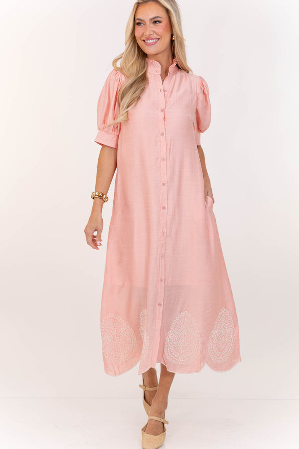 Willow & Sun Blush Embroidered Midi Dress