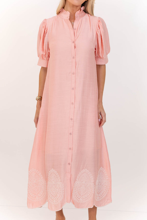 Willow & Sun Blush Embroidered Midi Dress