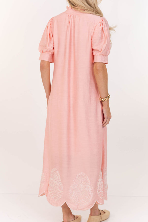 Willow & Sun Blush Embroidered Midi Dress