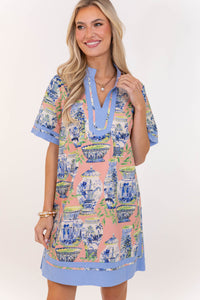 Morning Light Coral Abstract Dress