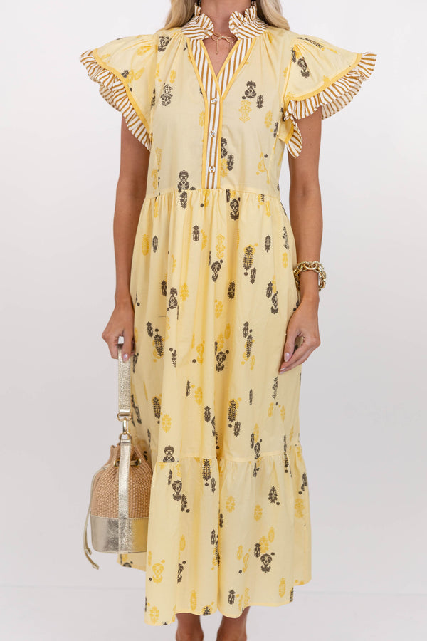 Honey Blossom Yellow Embroidered Midi Dress, Large - The Mint Julep Boutique | Women's Boutique Clothing Honey Blossom Yellow Embroidered Midi Dress, Large - The Mint Julep Boutique | Women's Boutique Clothing