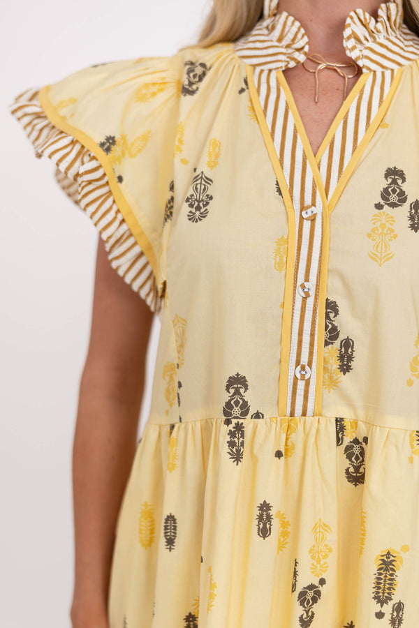 yellow embroidered midi dress Honey Blossom Yellow Embroidered Midi Dress, Large - The Mint Julep Boutique main image 0