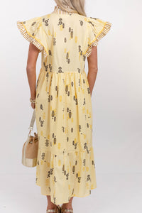 Honey Blossom Yellow Embroidered Midi Dress