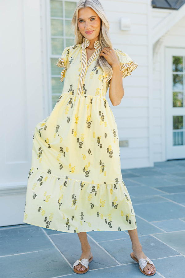 Honey Blossom Yellow Embroidered Midi Dress, Large - The Mint Julep Boutique | Women's Boutique Clothing Honey Blossom Yellow Embroidered Midi Dress, Large - The Mint Julep Boutique | Women's Boutique Clothing
