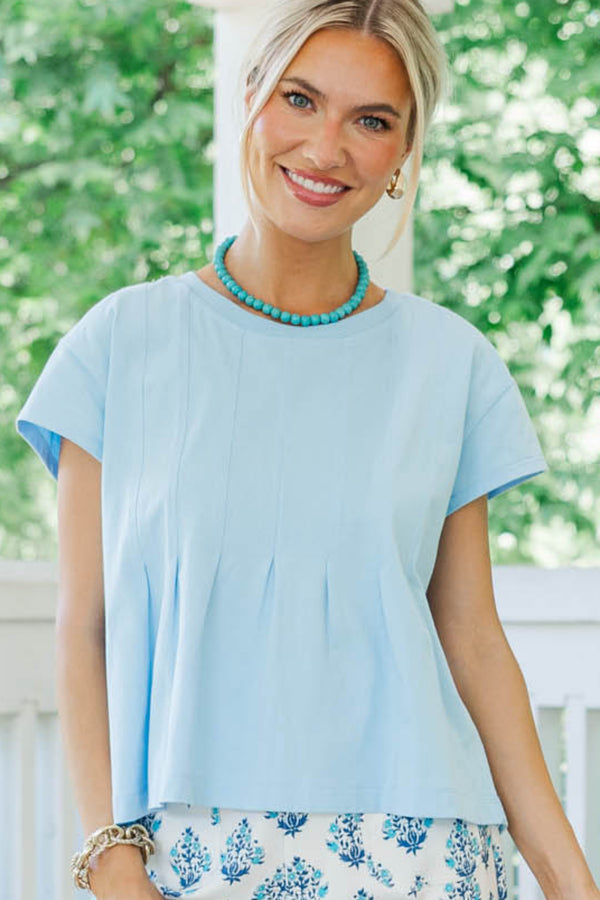 Sweet Daydream Light Blue Pleated Tee