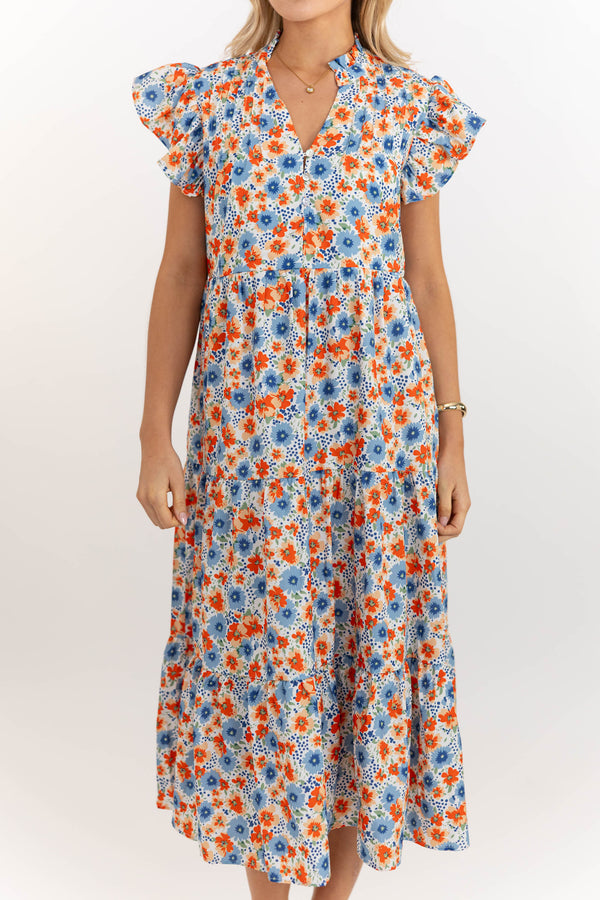 Real Love Orange Floral Midi Dress