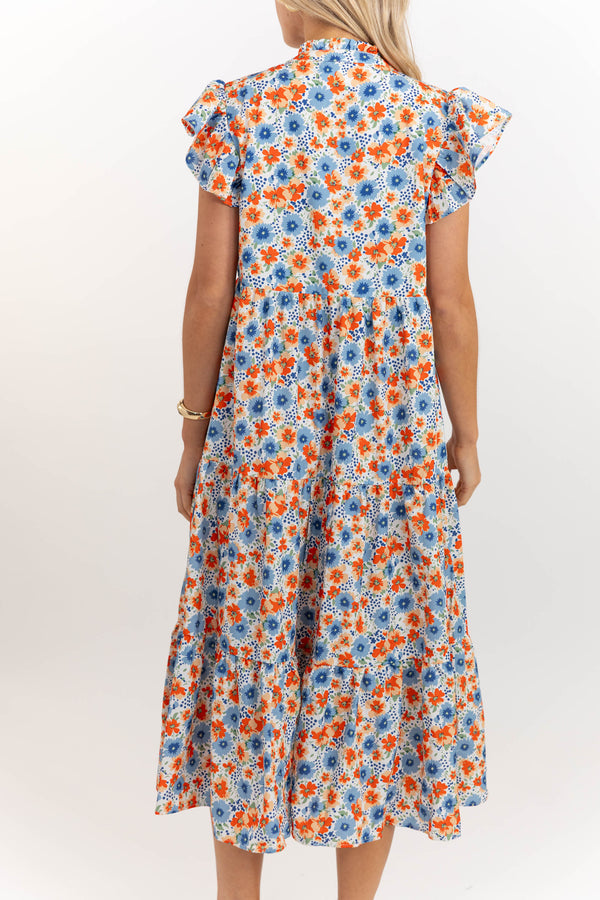Real Love Orange Floral Midi Dress